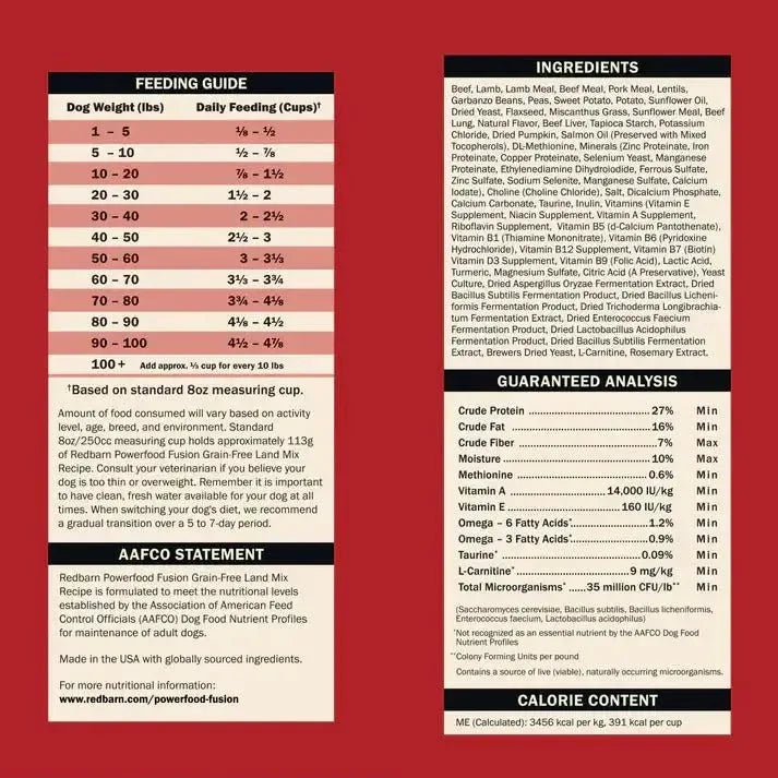 Redbarn Pet Products Powerfood Fusion Grain - Free Land Mix Dry Dog Food - Talis Us