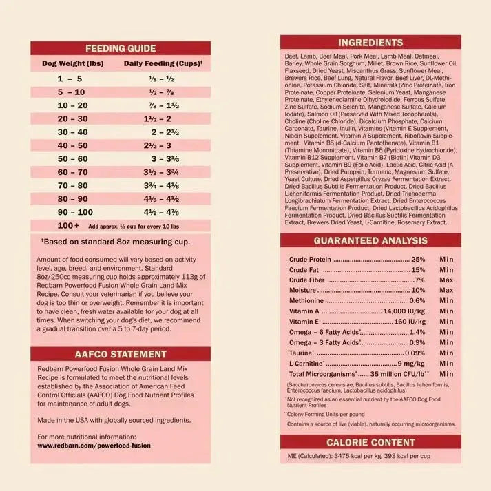 Redbarn Pet Products Powerfood Fusion Whole Grain Land Mix Beef Recipe Dry Dog Food - Talis Us