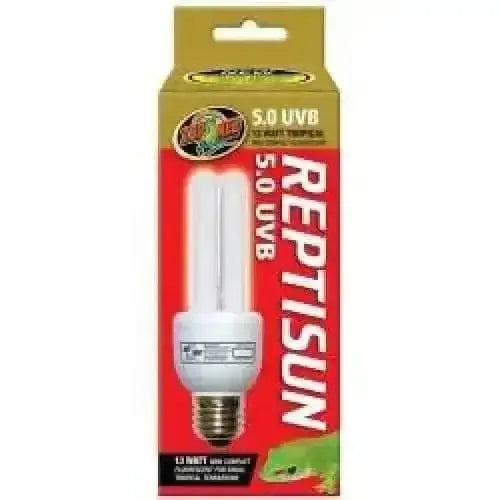 Zoo Med ReptiSun 5.0 UVB replacement bulb in packaging for reptile lighting needs
