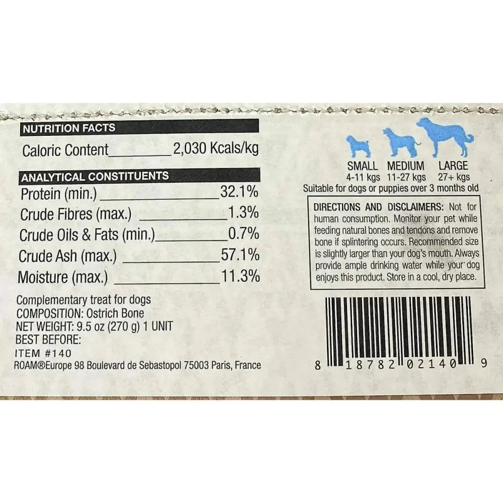 ROAM Boss - Trich Long Lasting Ostrich Dog Bones - Talis Us