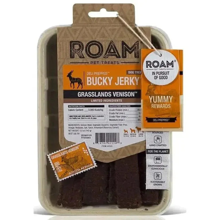 Roam Bucky Jerky Grasslands Venison Dog Treats 5oz - Talis Us