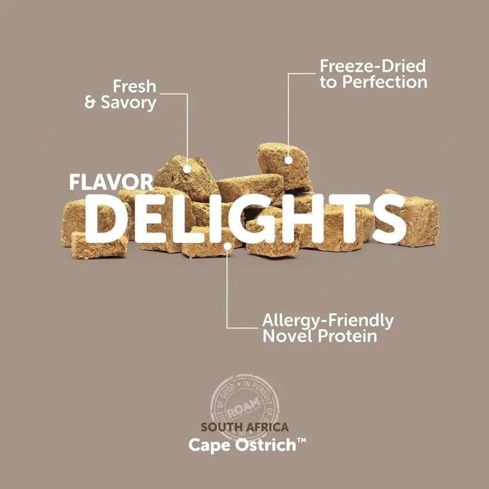 Roam Pet Ossy Slices Ostrich Novel Protein Freeze Dried Dog Treats 2 oz. - Talis Us