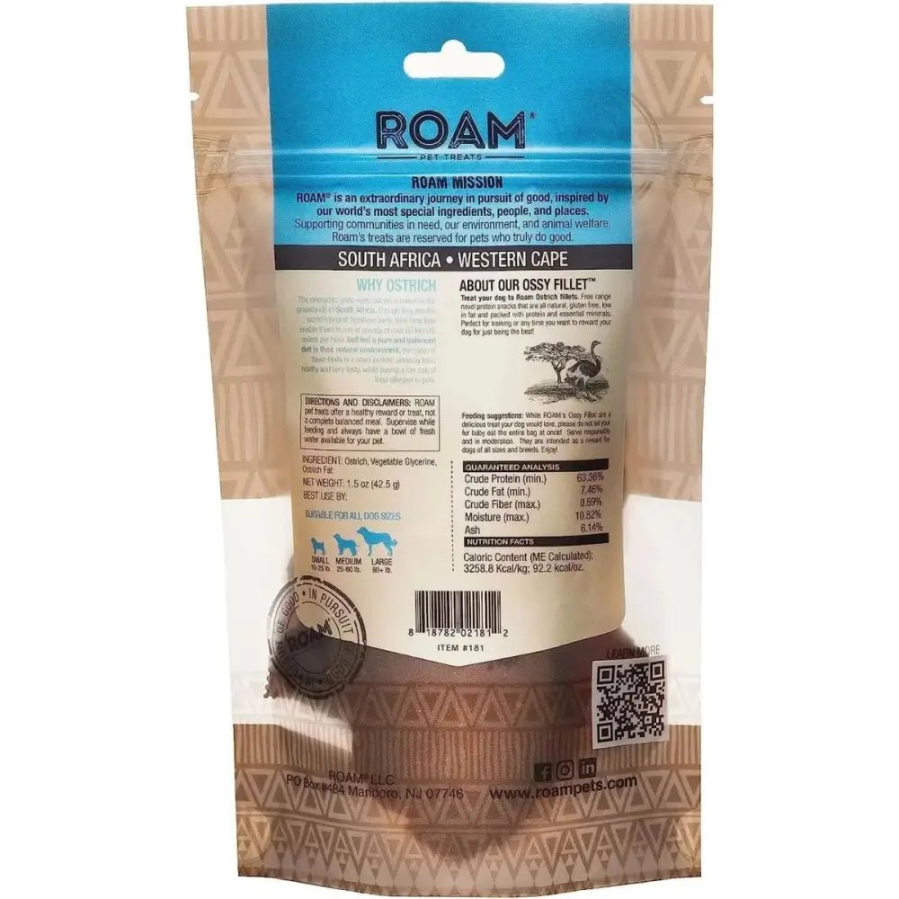 Roam Pet Ostrich Fillet Limited Ingredient Treats for Dogs 1.5oz - Talis Us
