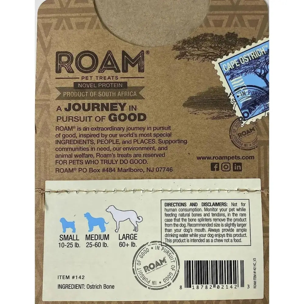 Roam Pet Ostrich Marrow Bone Long Lasting Dog Chew 2pk - Talis Us