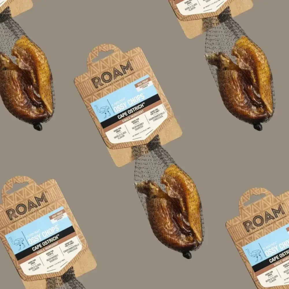 Roam Pet Treats Ossy Chops Ostrich Dog Chew - Talis Us