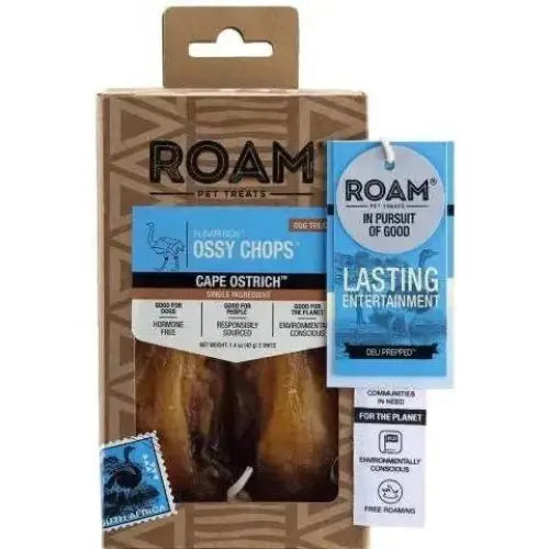 Roam Pet Treats Ossy Chops Ostrich Dog Chew - Talis Us
