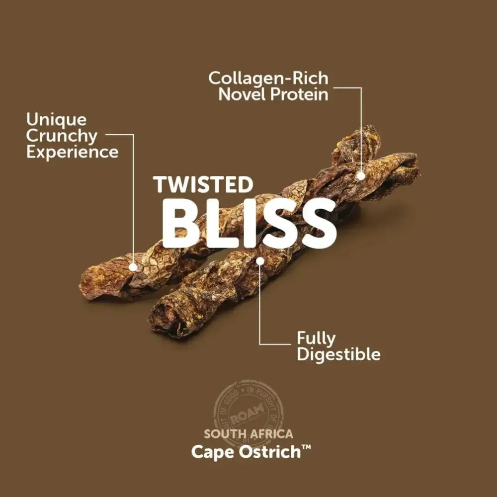 Roam Pet Treats Ossy Hide Twists Ostrich Dog Chew - Talis Us