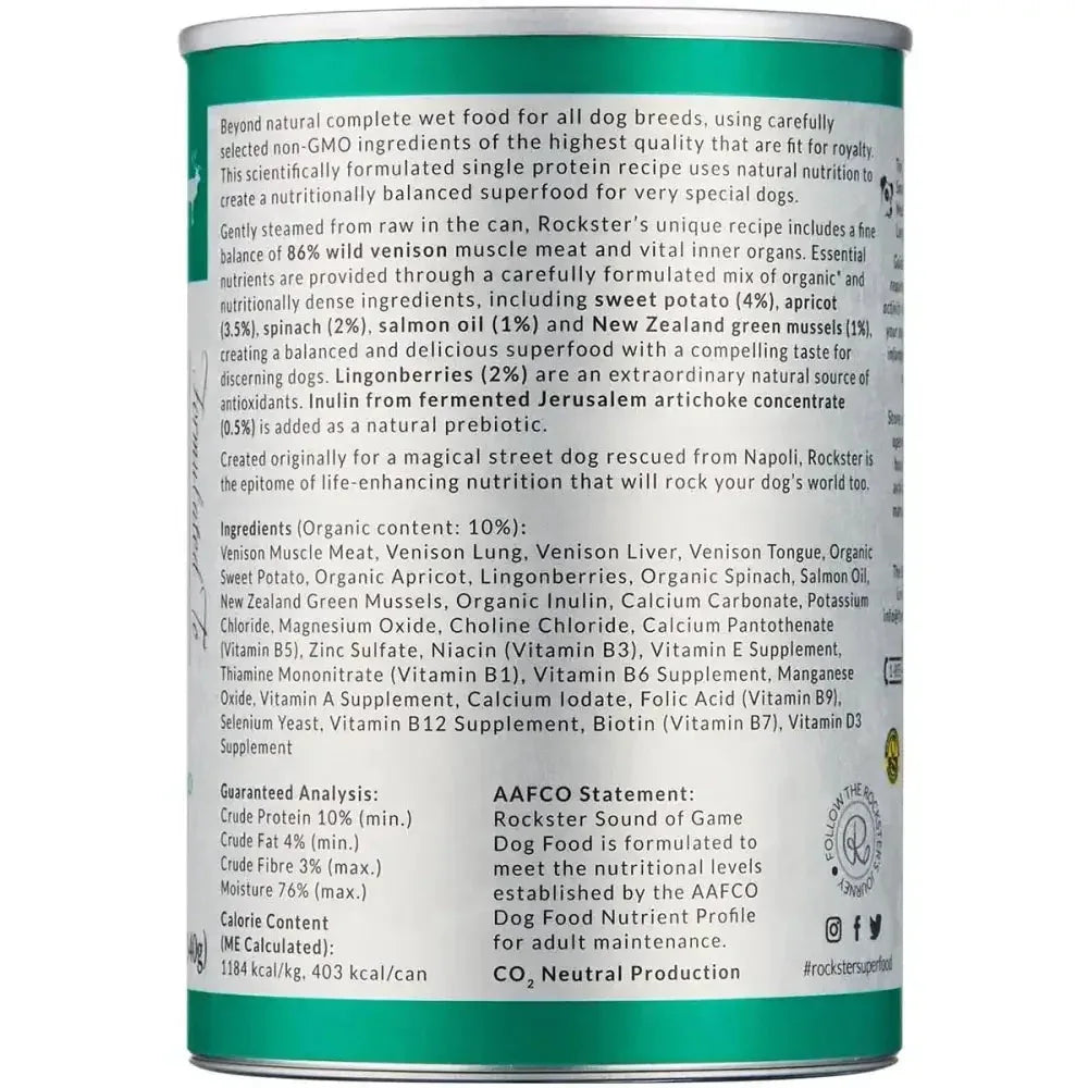 Rockster Sound Of Game Wild Venison Wet Dog Food 12 / 12 oz - Talis Us