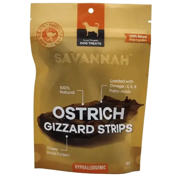 Savannah Chewy Ostrich Gizzard Strips. Protein & Omega - 3 rich, Natural Dog Chew Treat - Talis Us