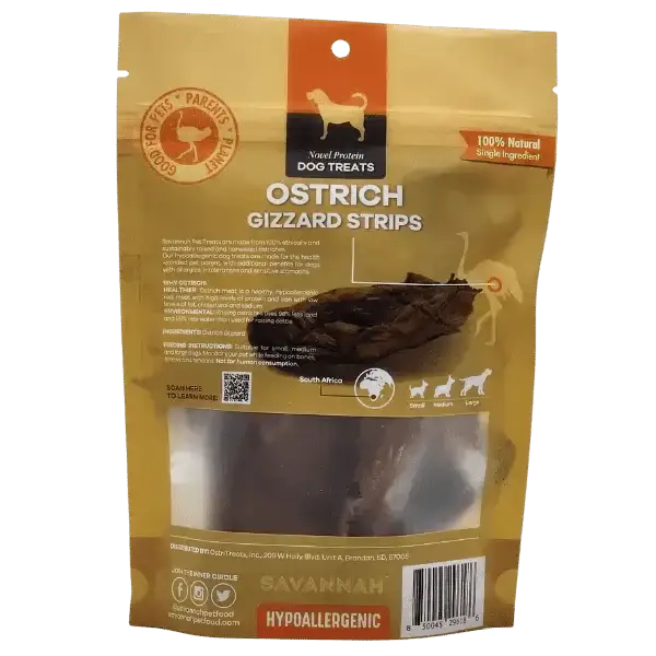 Savannah Chewy Ostrich Gizzard Strips. Protein & Omega - 3 rich, Natural Dog Chew Treat - Talis Us