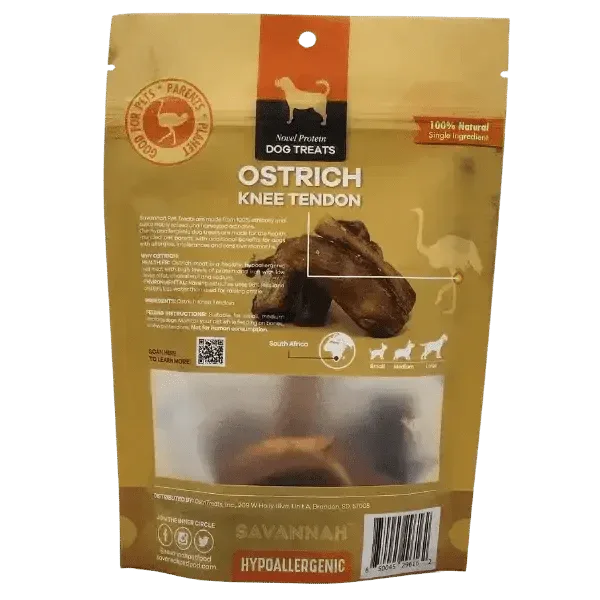 Savannah Chewy Ostrich Knee Tendon. Long - lasting, Natural Dog Chew Treat - Talis Us