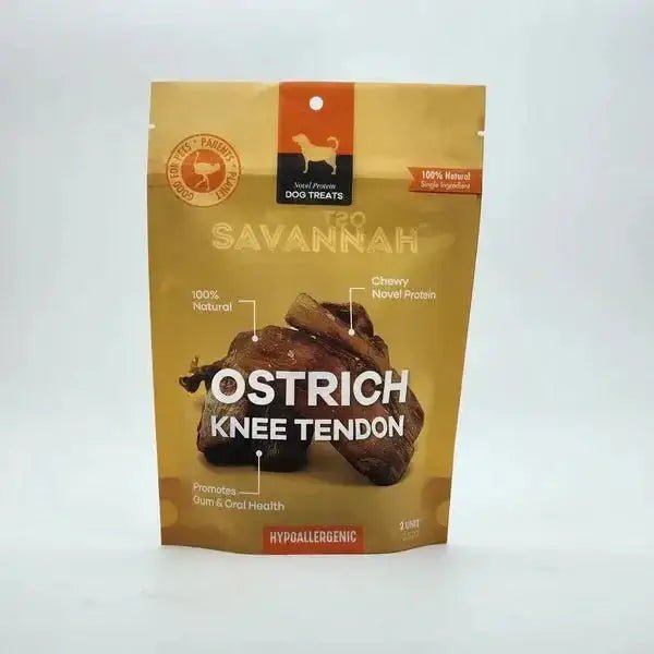 Savannah Chewy Ostrich Knee Tendon. Long - lasting, Natural Dog Chew Treat - Talis Us