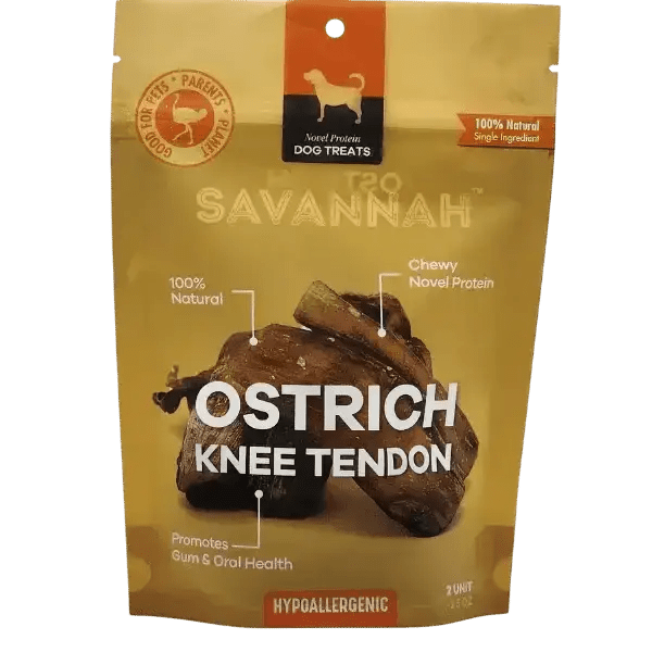 Savannah Chewy Ostrich Knee Tendon. Long - lasting, Natural Dog Chew Treat - Talis Us