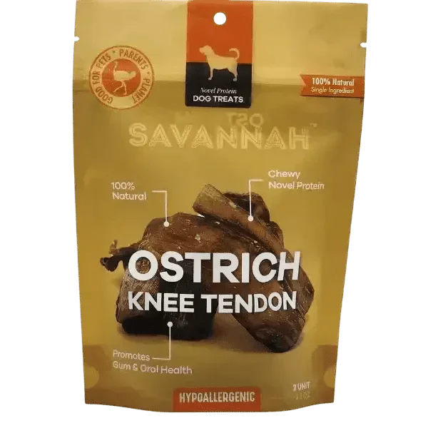 Savannah Chewy Ostrich Knee Tendon. Long - lasting, Natural Dog Chew Treat - Talis Us