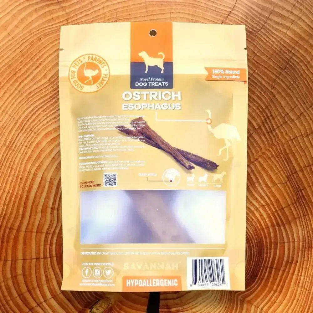 Savannah Crunchy Ostrich Esophagus Cuts. Light - weight, Natural Dog Chew Treat - Talis Us