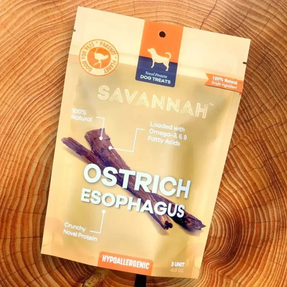 Savannah Crunchy Ostrich Esophagus Cuts. Light - weight, Natural Dog Chew Treat - Talis Us