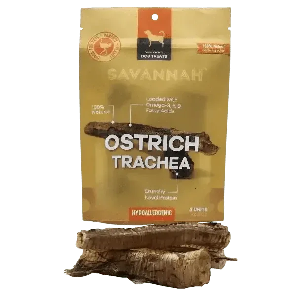 Savannah - Crunchy Ostrich Trachea Cuts. Light - weight, Natural Dog Chew Treat - Talis Us