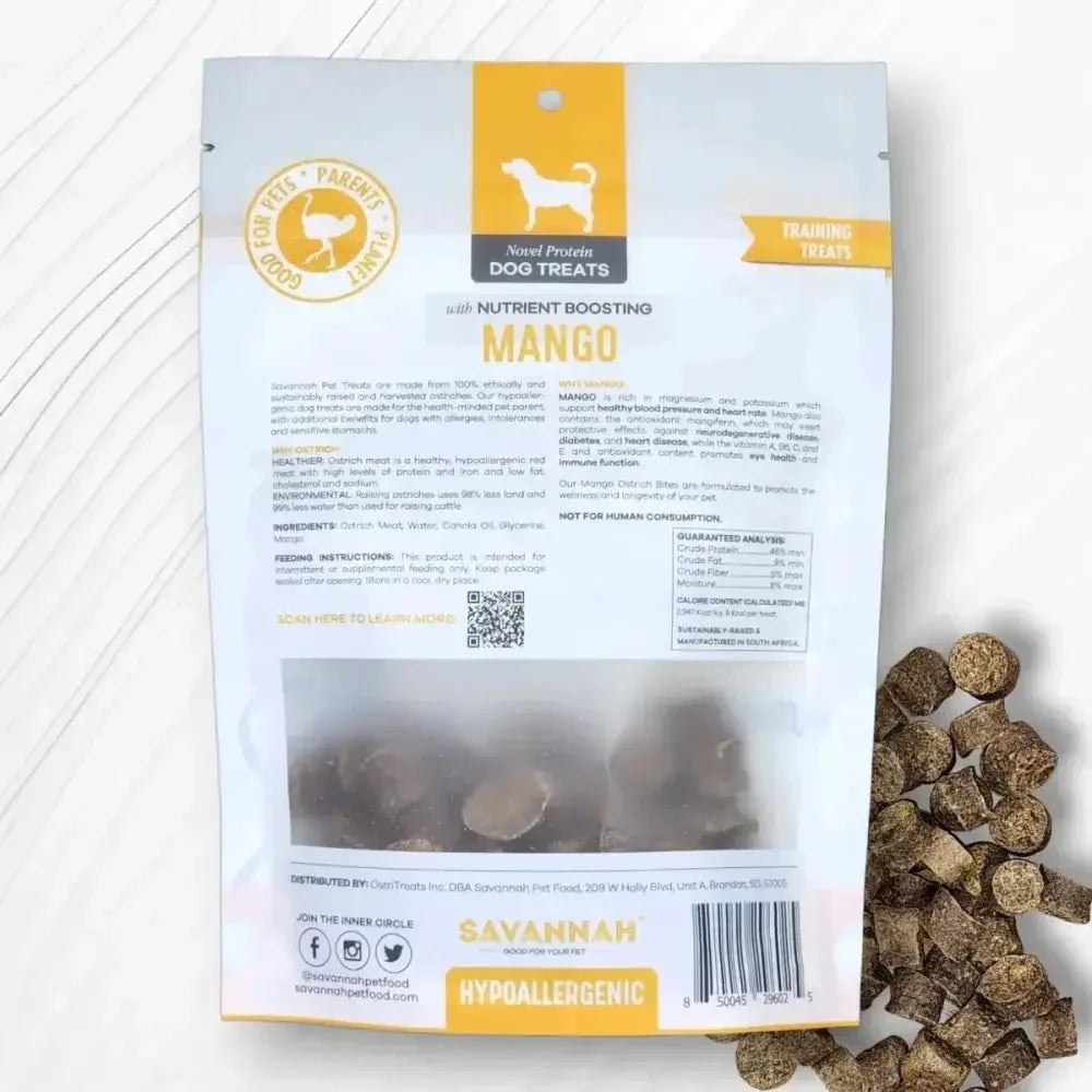 Savannah - Hypoallergenic Ostrich Bites. Dog Treats with Nutritious Mango 3oz - Talis Us