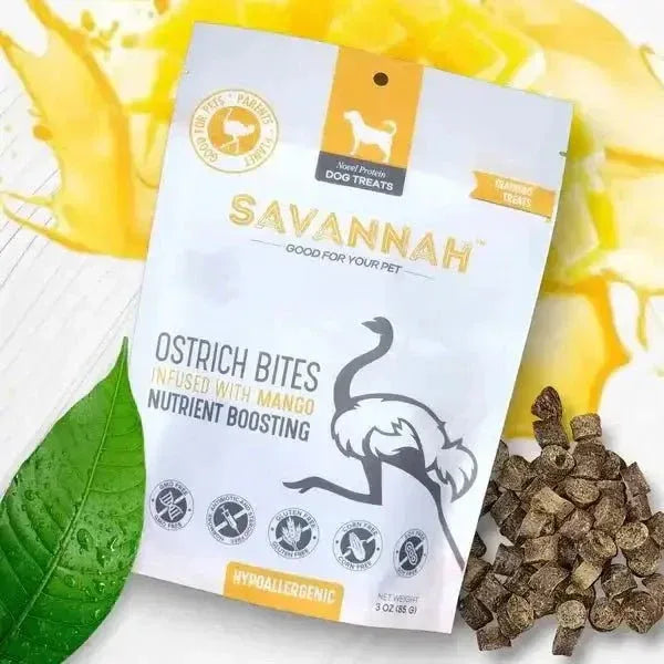 Savannah - Hypoallergenic Ostrich Bites. Dog Treats with Nutritious Mango 3oz - Talis Us