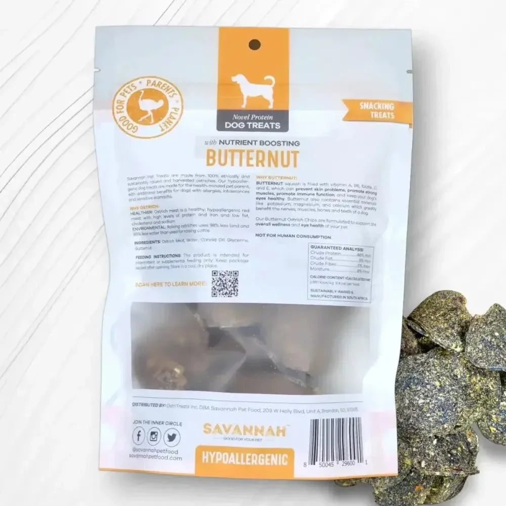 Savannah Hypoallergenic Ostrich Chips. Dog Treats with Nutritious Butternut 2.5oz - Talis Us