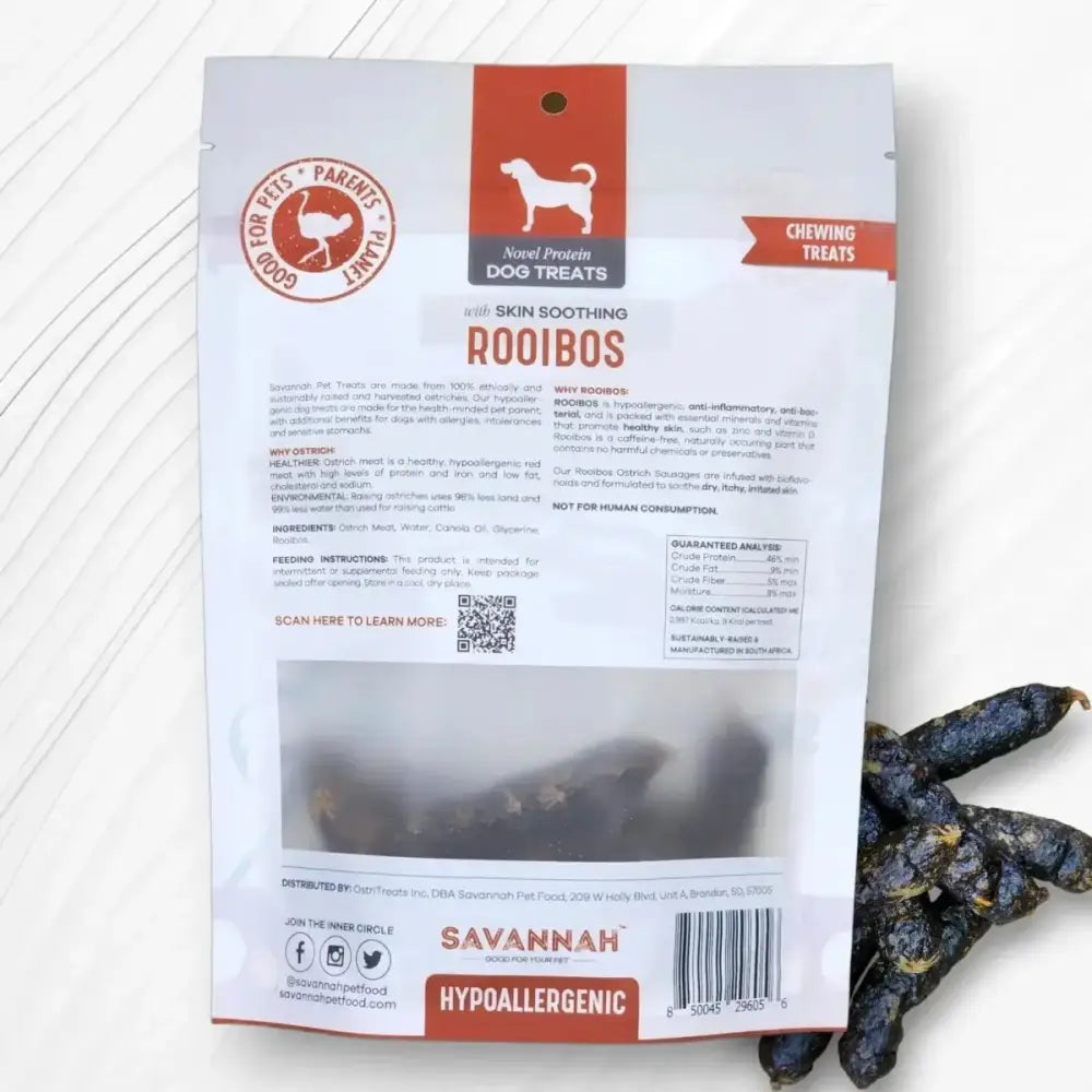 Savannah - Hypoallergenic Ostrich Sausages. Dog Treats with Skin Soothing Rooibos - Talis Us