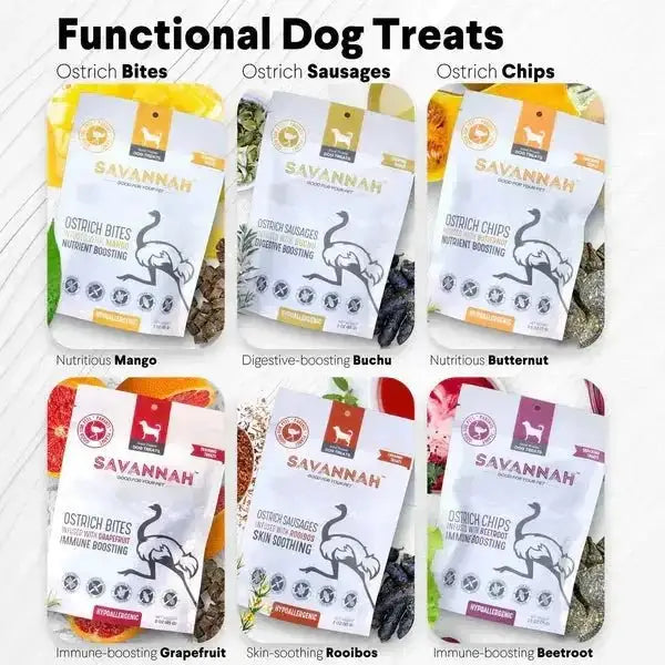 Savannah - Hypoallergenic Ostrich Sausages. Dog Treats with Skin Soothing Rooibos - Talis Us