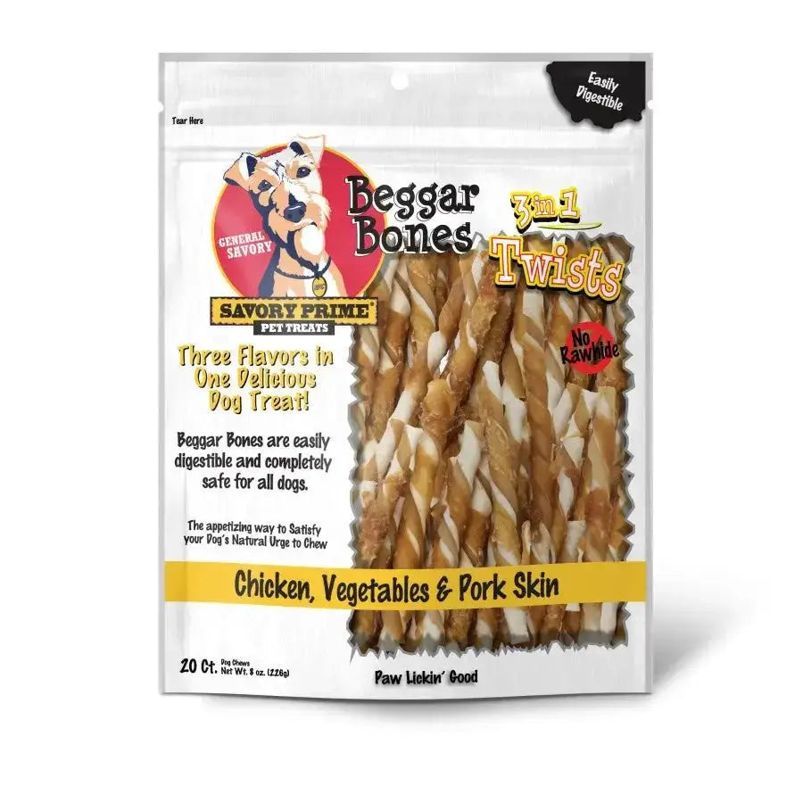 Savory Prime Beggar Bone 3in1 Twists Dog Treat - Talis Us
