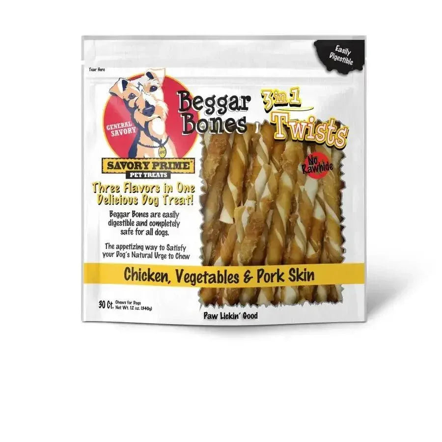 Savory Prime Beggar Bone 3in1 Twists Dog Treat - Talis Us