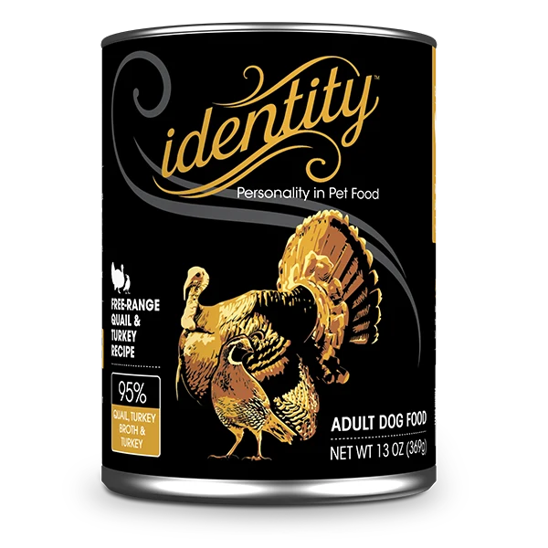 Identity 95% Free-Range Quail, Turkey Broth & Turkey Pâté Wet Dog Food 12/13OZ