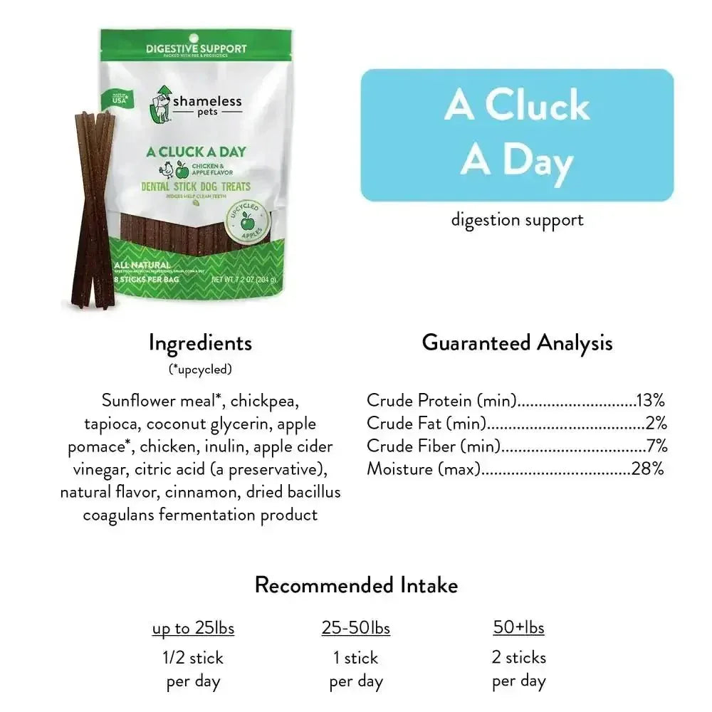 Shameless Pets A Cluck A Day (Pre/Probiotic) Dental Sticks Dog Treats - Talis Us