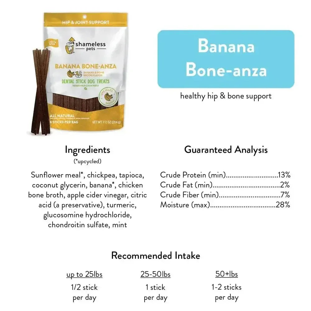 Shameless Pets Banana Bone - anza Dental Sticks Dog Treats - Talis Us