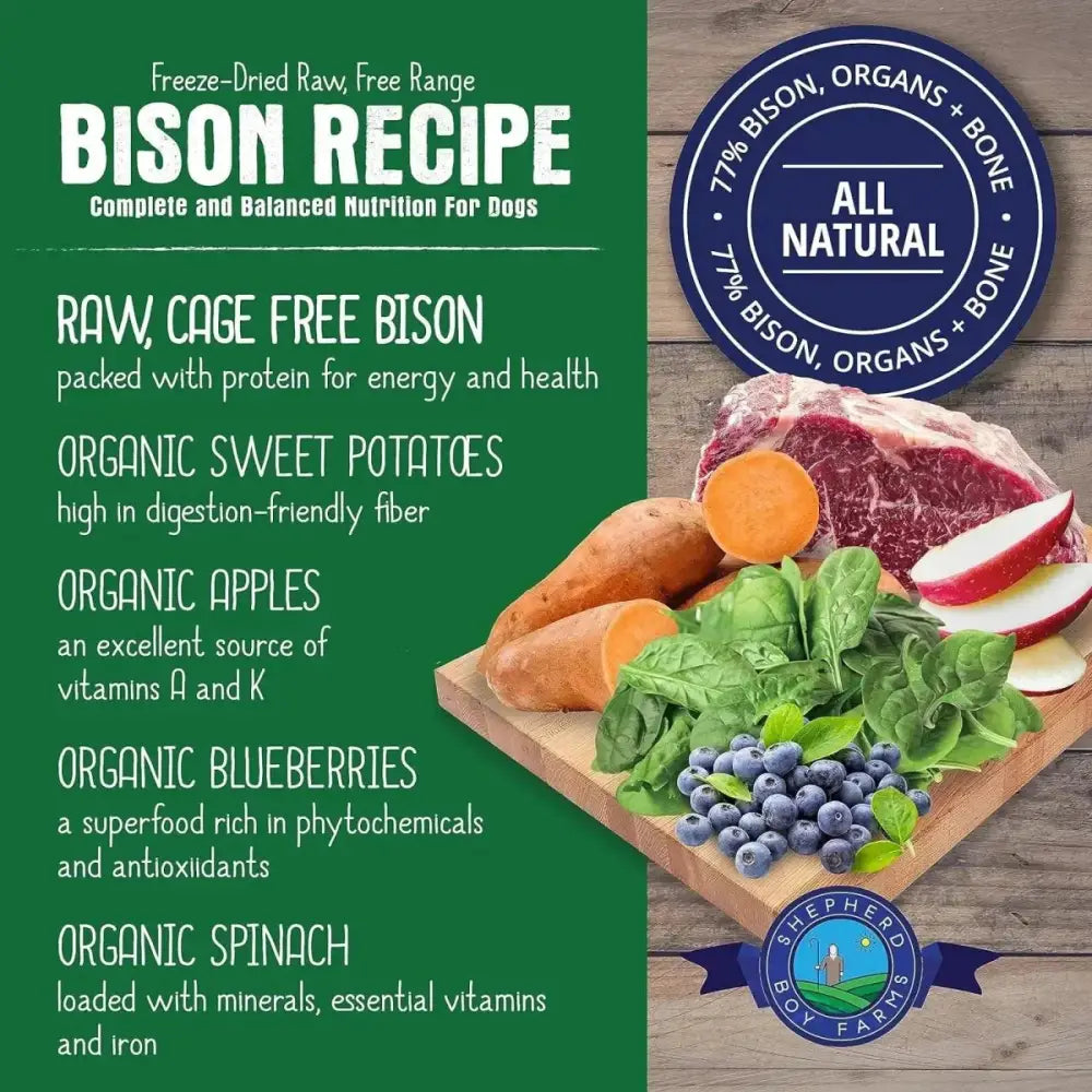 Shepherd Boy Farms Freeze Dried Bison Recipe Dog Food 14 oz - Talis Us