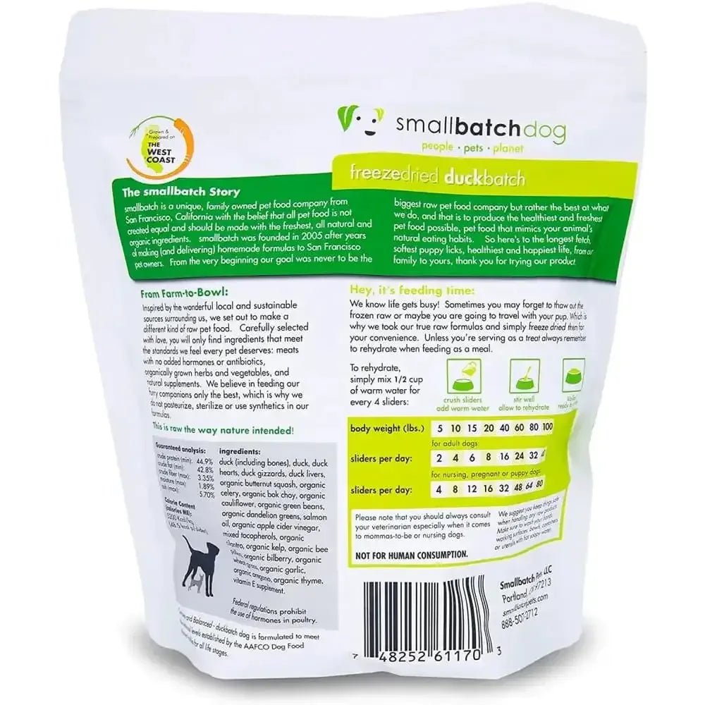 Smallbatch Pets Freeze - Dried Premium Raw Food Diet for Dogs, Duck Sliders Dog Food 14oz - Talis Us