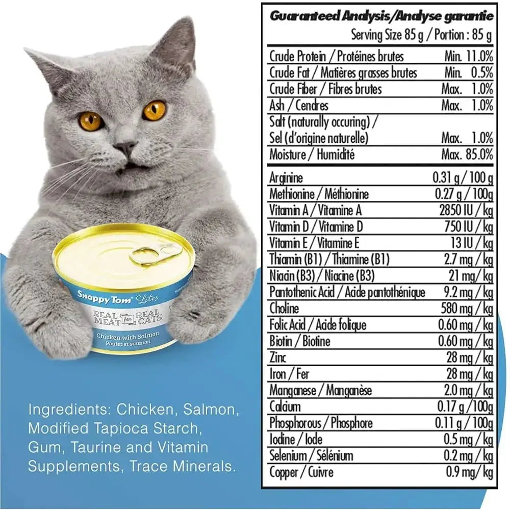 Snappy Tom Lites Chicken with Salmon Canned Cat Food 24/3oz Snappy Tom