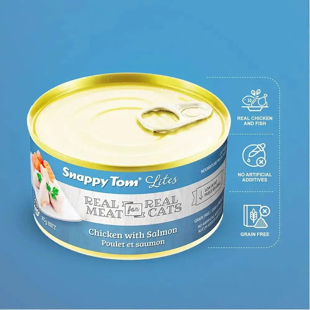 Snappy Tom Lites Chicken with Salmon Canned Cat Food 24/3oz Snappy Tom
