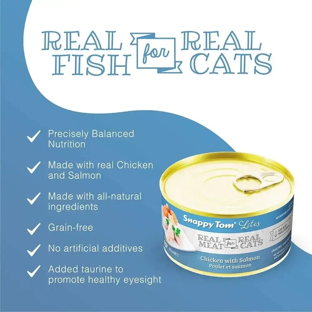 Snappy Tom Lites Chicken with Salmon Canned Cat Food 24/3oz - Talis Us