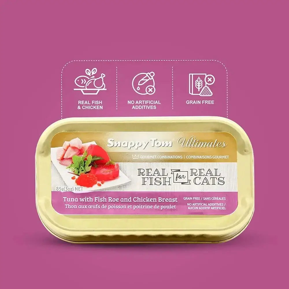 Snappy Tom Ultimates Fresh Tuna with Fish Roe and Chicken Breast Canned Cat Food 12/3oz Snappy Tom
