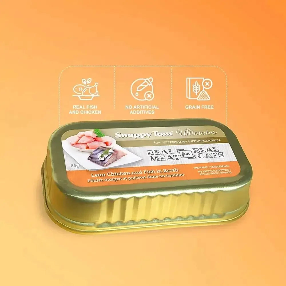 Snappy Tom Ultimates Lean Chicken and Fish in Broth Canned Cat Food 12/3oz Snappy Tom