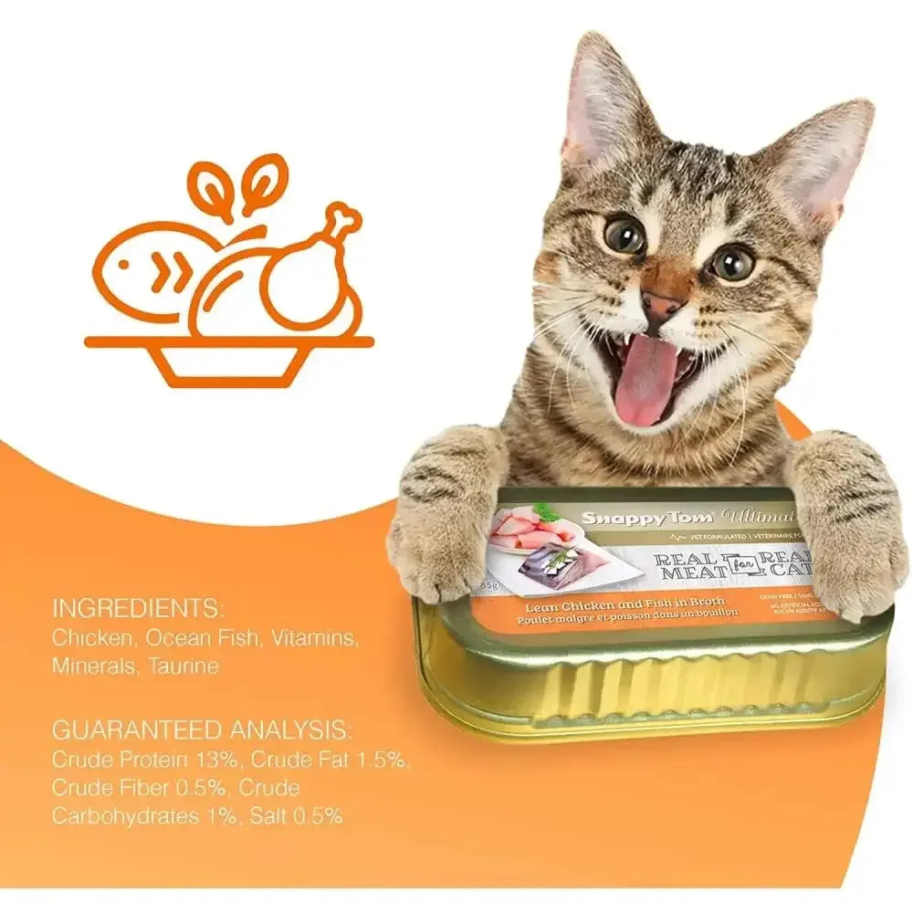 Snappy Tom Ultimates Lean Chicken and Fish in Broth Canned Cat Food 12/3oz Snappy Tom