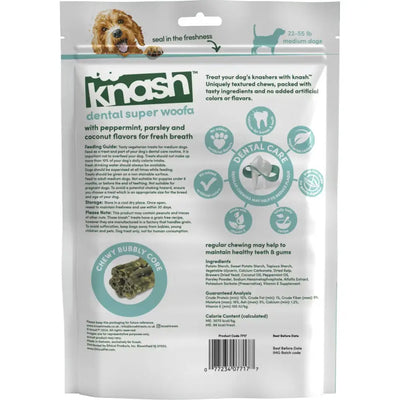 Knash dental super woofa dental dog treats for medium dogs with peppermint and parsley for fresh breath