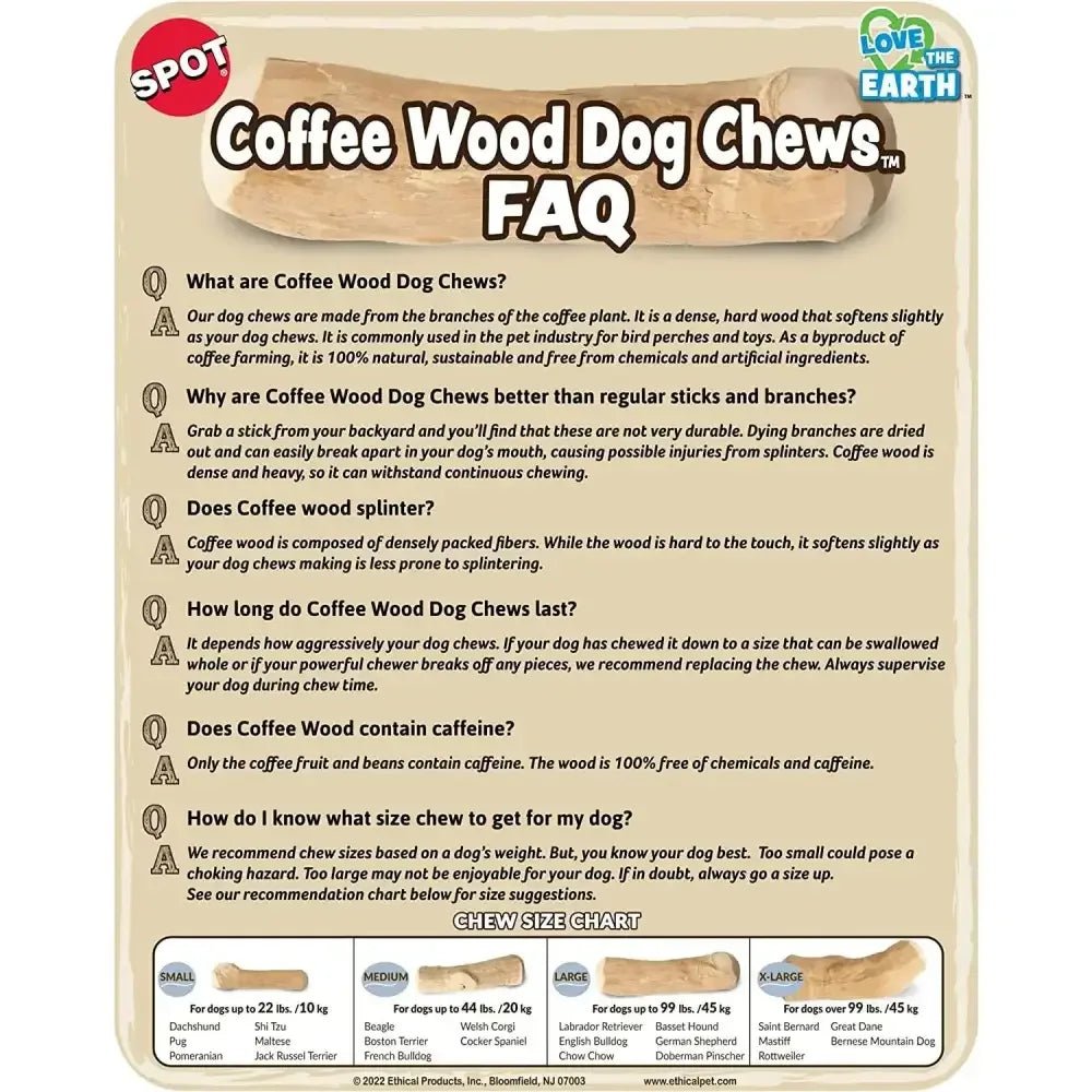 Spot Love The Earth Coffee Wood Dog Chew - Talis Us