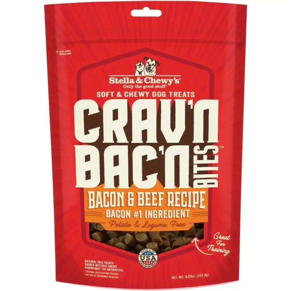 Stella & Chewy's Crav'n Bacon Bites Bacon & Beef Recipe soft and chewy dog treats, 8.25 oz bag.