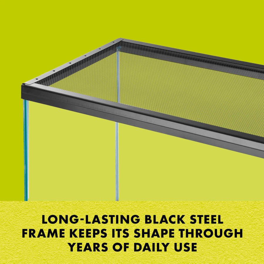 Black Zilla solid screen reptile tank cover for habitat enhancement.