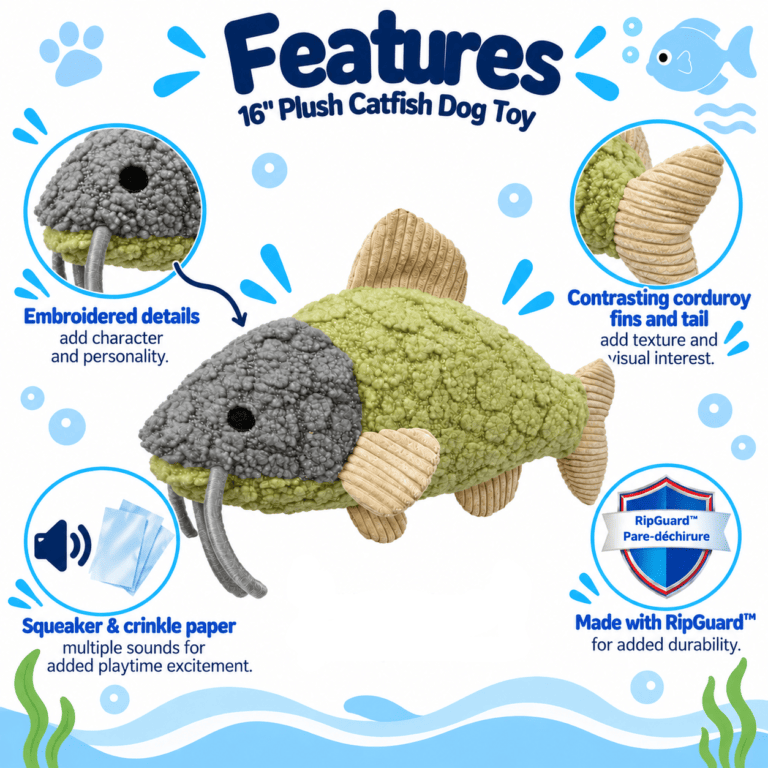 Petlou Aqua Cuddles Catfish Dog Toys 16"