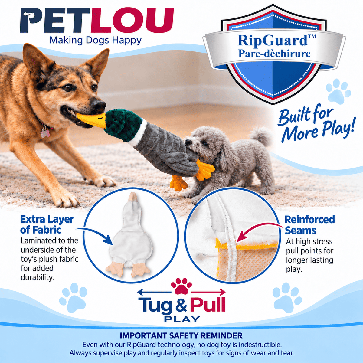 Petlou Tuggyz Squid Dog Tug Toy 20" with two dogs playing tug-of-war.