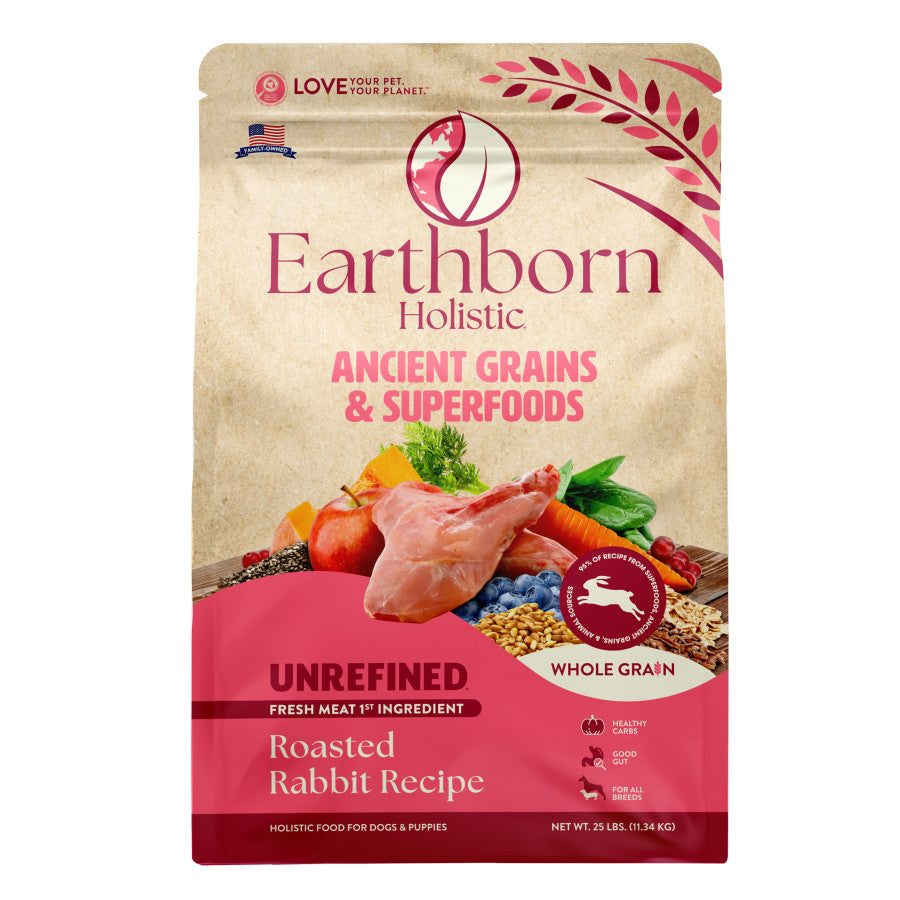 Earthborn Holistic roasted rabbit recipe dog food with ancient grains and superfoods