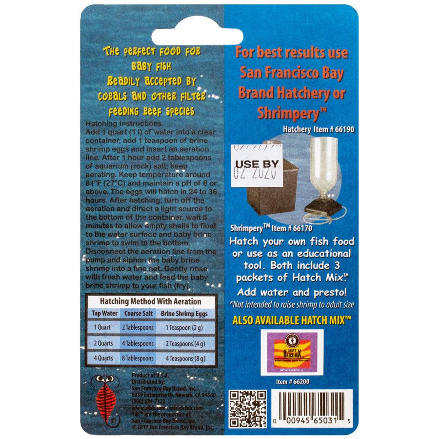 San Francisco Bay Brand brine shrimp eggs 6g pack for baby fish food.