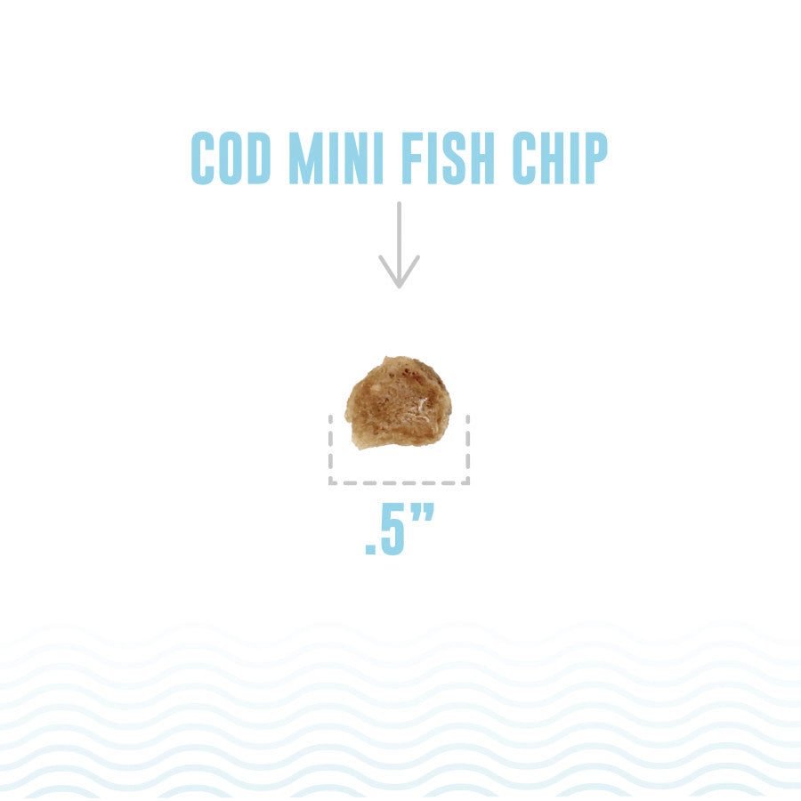 A single Icelandic Mini Cod Fish Chip shown to be approximately .5 inches in size.