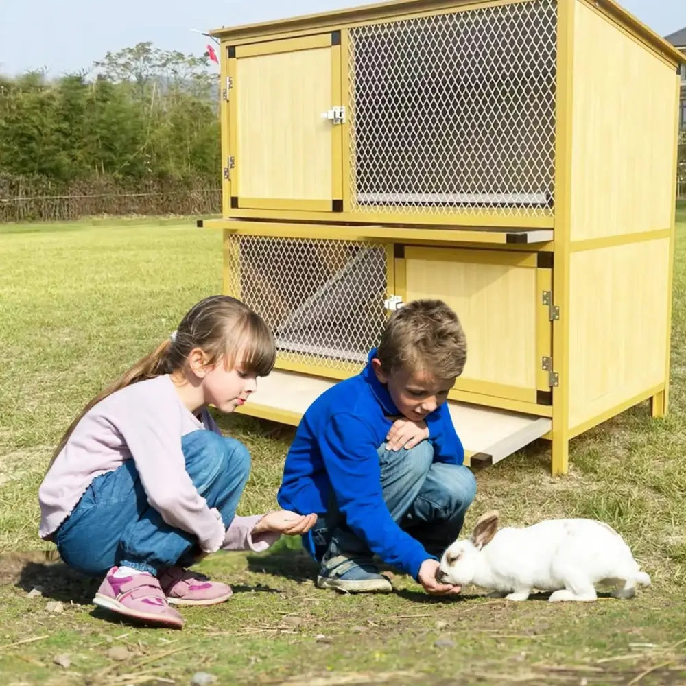 Talis - us Rabbit Hutch Small Animals Habitat with Ramp, Removable Tray, and Weatherproof Roof - Talis Us