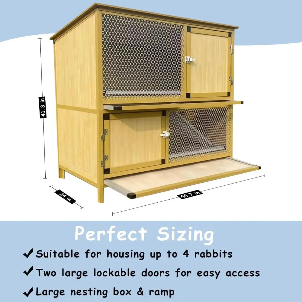 Talis - us Rabbit Hutch Small Animals Habitat with Ramp, Removable Tray, and Weatherproof Roof - Talis Us